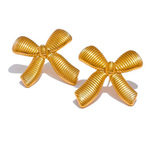 Gold ribbon bow earings